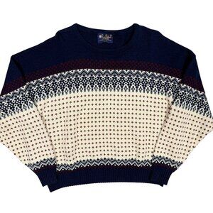 Vintage Prince Bellini Fair Isle Wool Knit Sweater Blue White XL